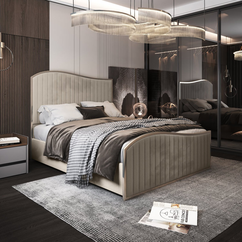 Anastos Upholstered Bed, Beige, Double (4'6)