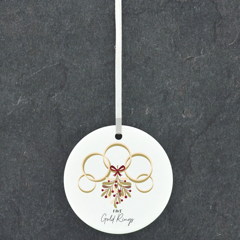 Carley 12 Days 5 Gold Rings Circle Shaped Ceramic Ornament