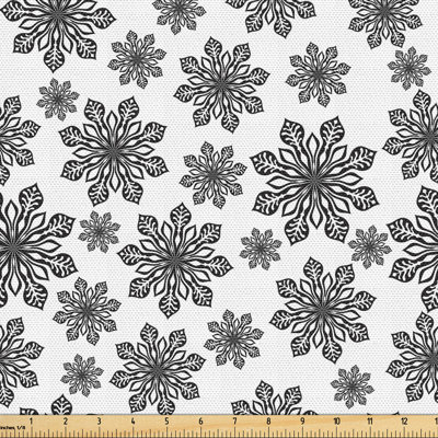 Gewebe als Meterware, monochrome Winter-, Schneeflocke, Weiß Schwarz