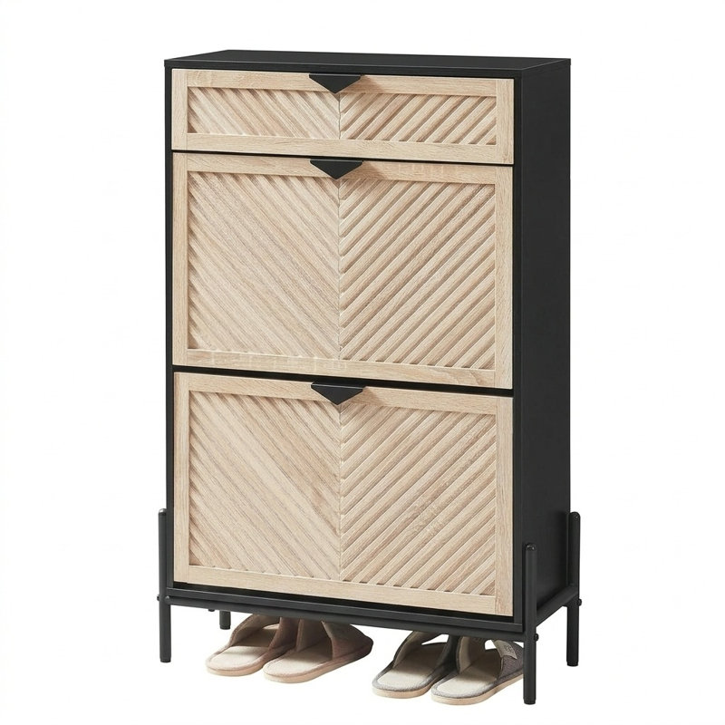 Rangement autoportant pour chaussures avec 2 tiroirs rabattables