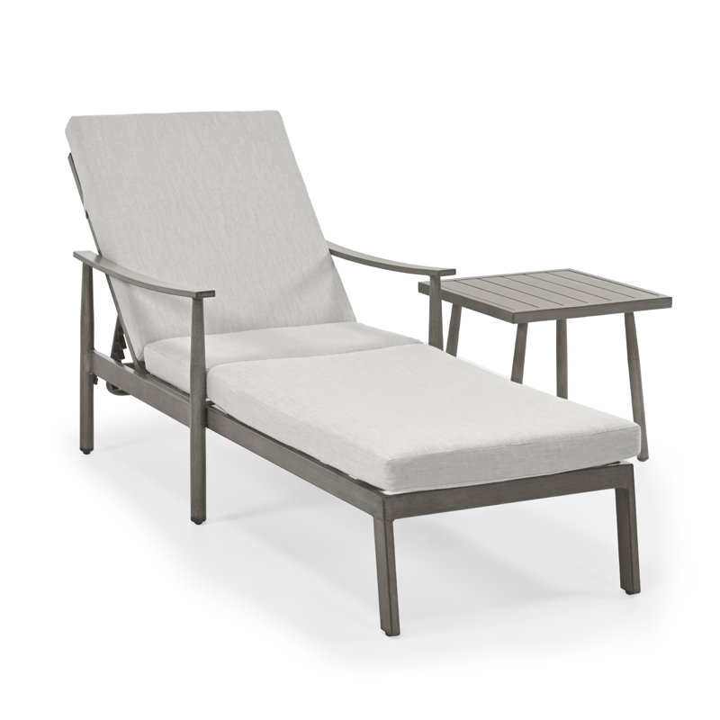 Marijela Outdoor Metal Chaise Lounge Set with Table , Cushion Included, Gray Cushion/Brown Frame