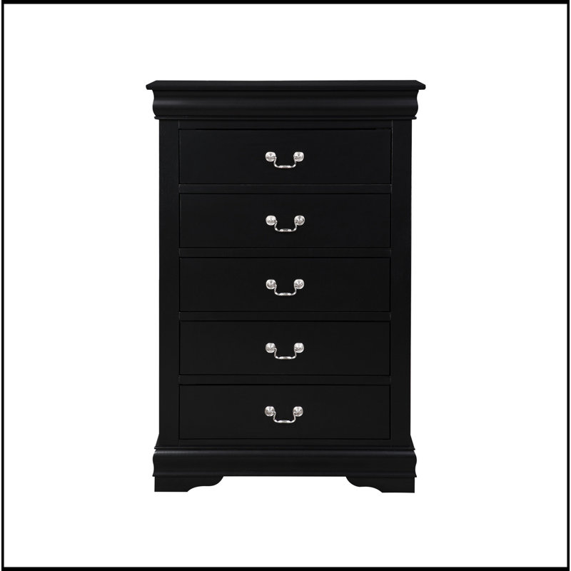 Commode 5 tiroirs avec poignées en métal, Noir, noir, noir, noir