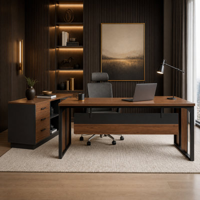 Modern L-Shaped Desk with Metal Frame