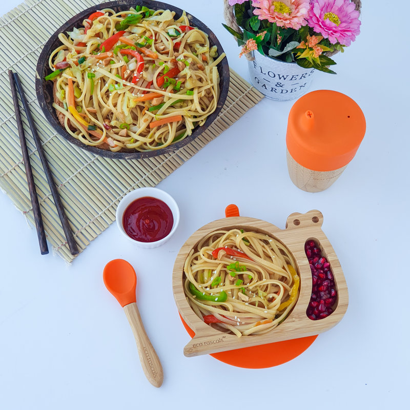 Bamboo Snail Plate Gift Set, Orange