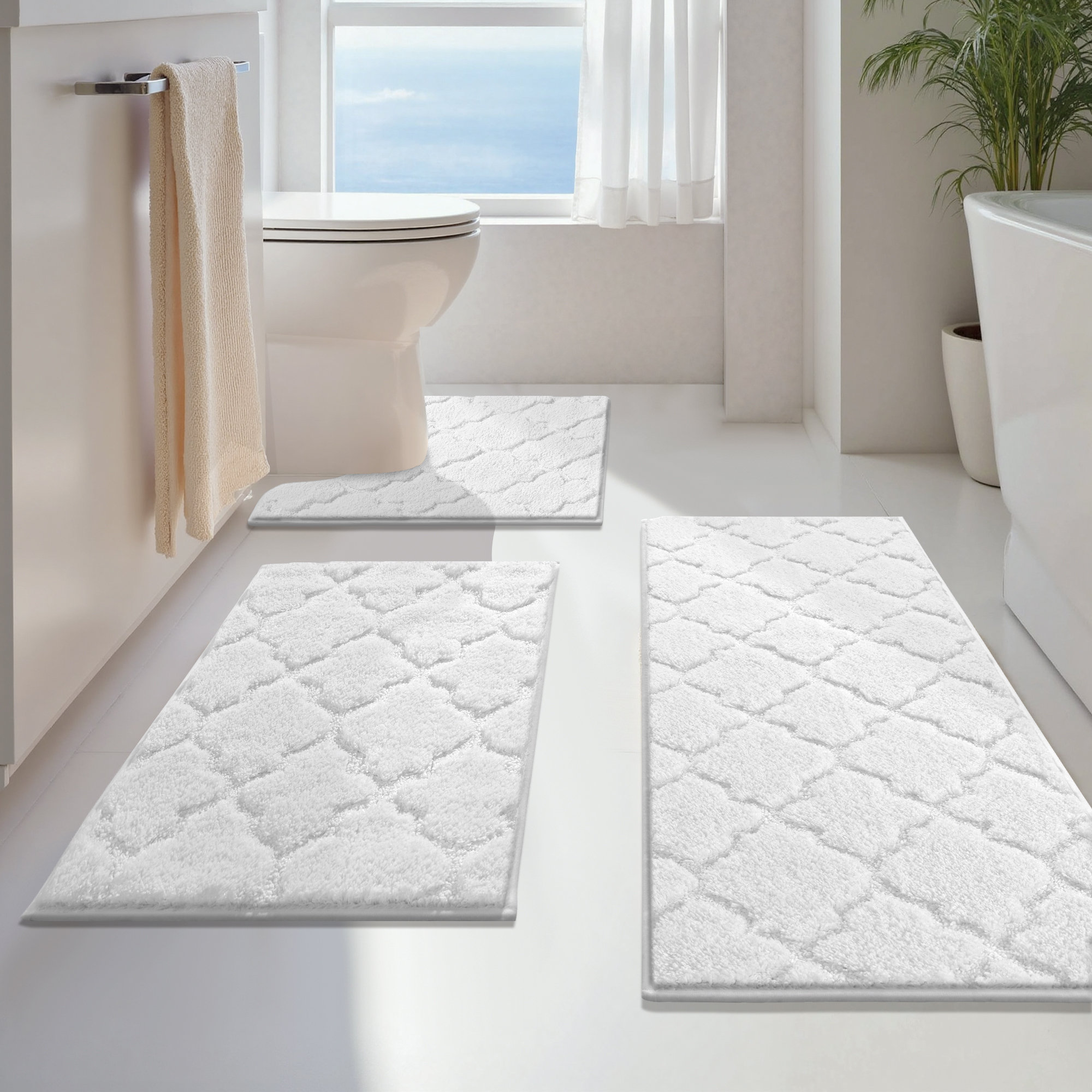 Latitude Run® Absorbent Non-Slip Bathroom Rug (Set of 3) | Wayfair