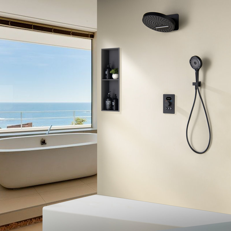 Shower Sprinkler System with Rough in-Valve Rain Shower Heads, Matte Black