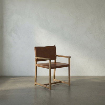 Xavier 18'' H Leather Upholstered Teak Armchair