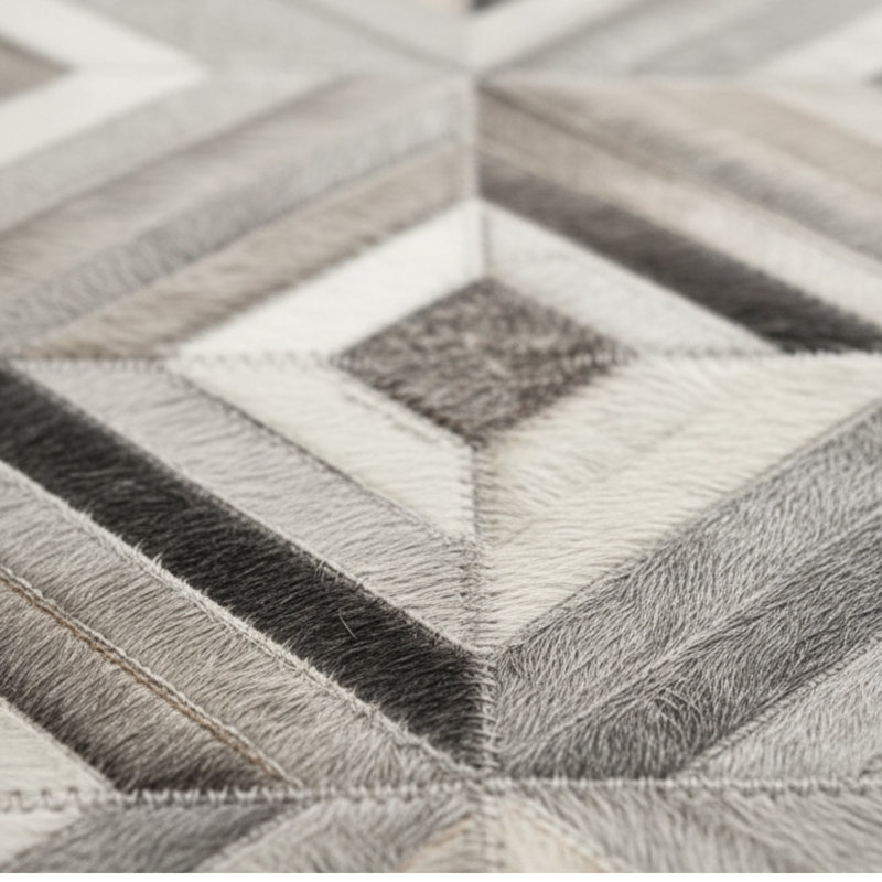 Grey Beige Patchwork Cowhide Rug, Modern Leather Area Rug,Living Room Home Dacor