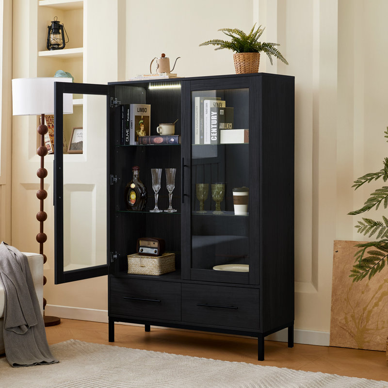 Vitrine haute 60 po avec 2 tiroirs de rangement, Noir