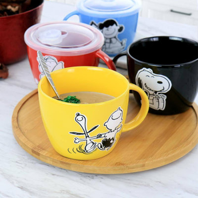 Ensemble de bols à soupe en grès 4 pièces, 23,5 oz, couvercles et poignées ventilés, va au micro-ondes