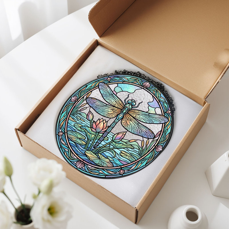 Panneau de vitrail d'étang Dragonfly ， 7,8H, H 7,8 po
