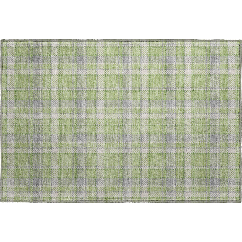 Premium Machine Washable Cerrito AMF563 Green Rug, Rectangle 1'8" x 2'6"