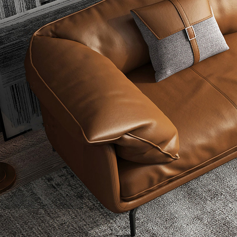 Canapé modulaire 3 pièces rembourré, Cuir grainé orange / cuir assorti, Orienté à droite