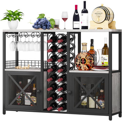 Mini-bars pour la maison, armoire à café en bois, armoire à alcool moderne pour boissons alcoolisées et verres à vin, armoire à vin avec rangement Buffet avec rangement pour la maison, salle à manger (gris clair)