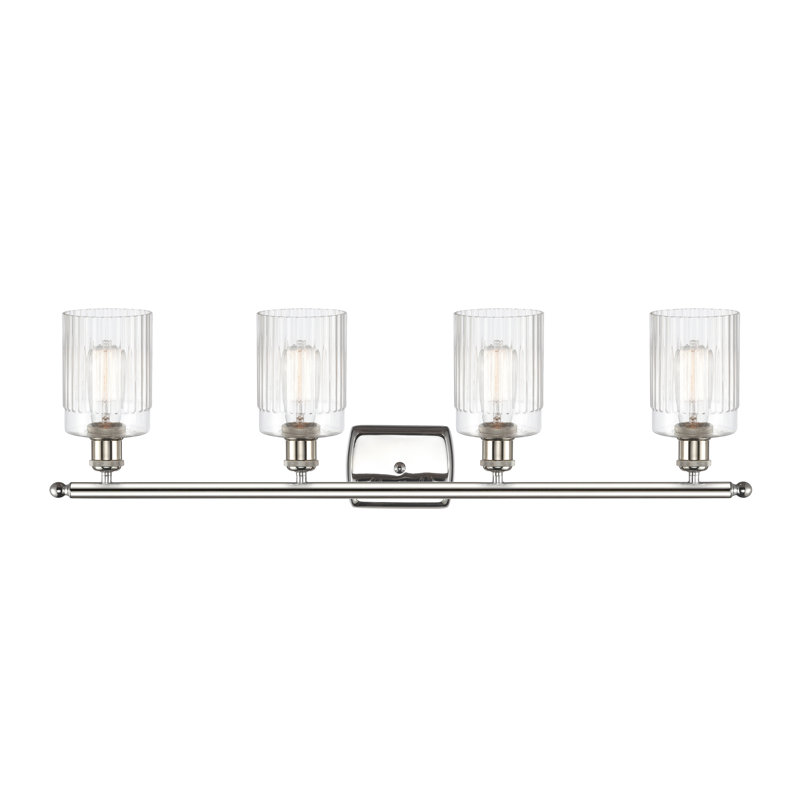 Éclairage pour salle de bain 4 lumières Caplinger, Ampoule DEL 6 watts Vinage, Transparent, Nickel poli