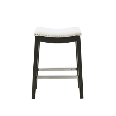 Tabouret de comptoir crème de 28,15 po - Bois massif gris foncé, garniture cloutée, siège d'un poids maximal de 300 lb, structure en bois, capacité