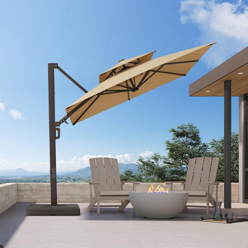 Parasol en porte-à-faux carré 8 'avec base et rotation à 60 degrés, Beige