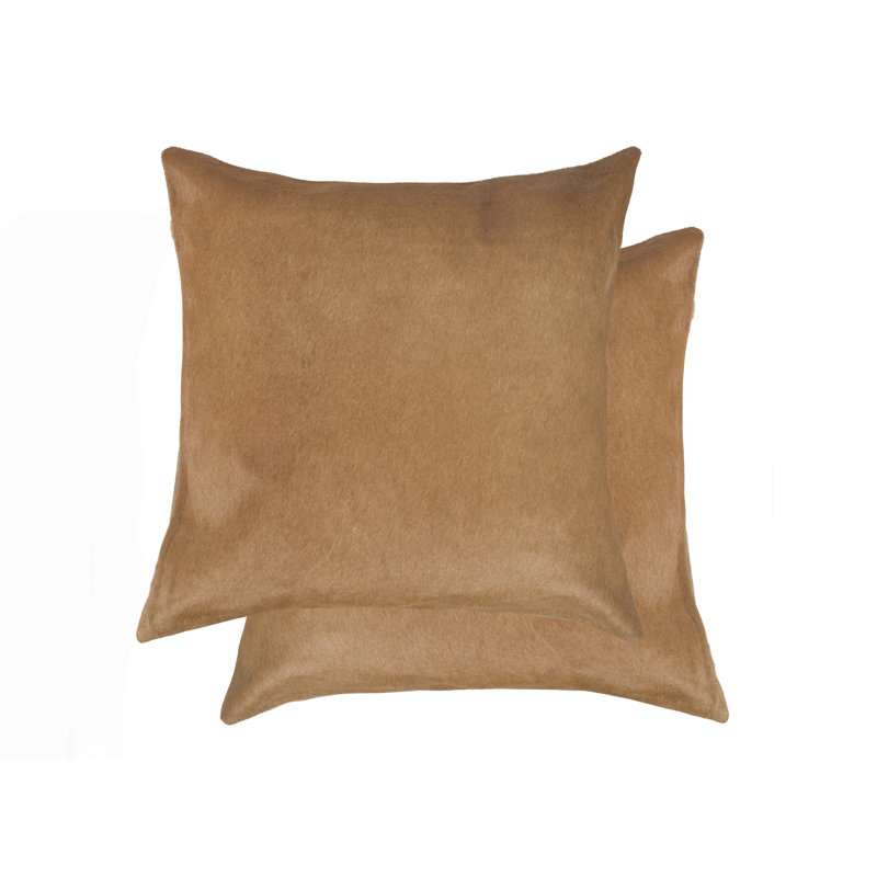 Cowhide Reversible Throw Pillow, Tan