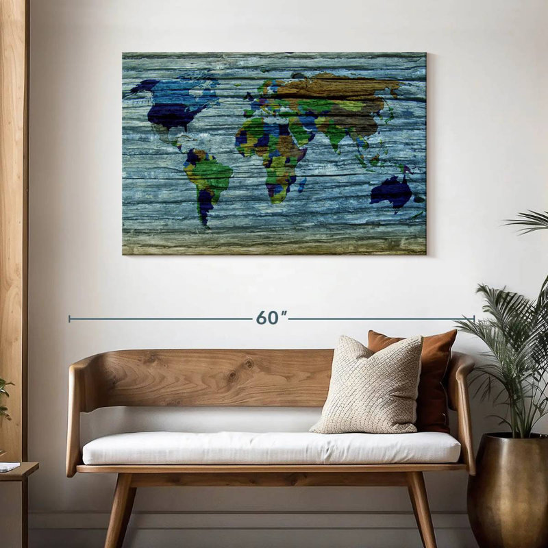 Carte du monde en bois vieilli Aliaz, H 30 po x l 45 po