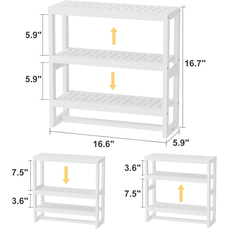 Tablette de salle de bain réglable au-dessus de la toilette avec barre de suspension - Organisateur de rangement mural en bambou robuste pour la salle de bain, la cuisine, la chambre à coucher