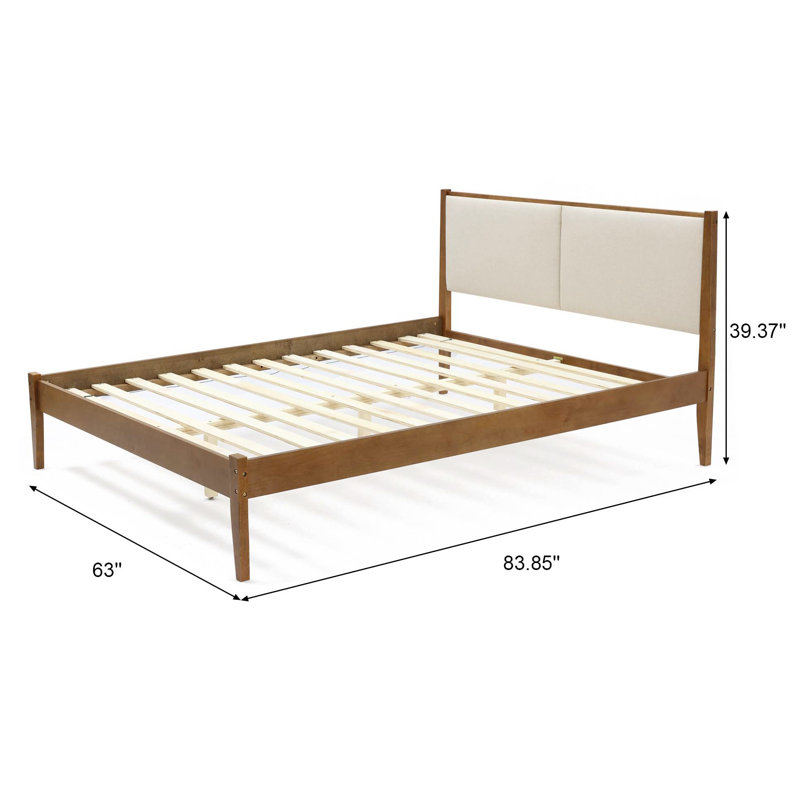 Lit plateforme tapissier Modern Farmhouse avec structure en bois et tête de lit beige, grand, Grand