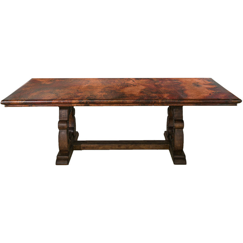 San Miguel Copper Top Carved Wood Dining Table, Brown/Copper, 36”H x 100”L x 46”W