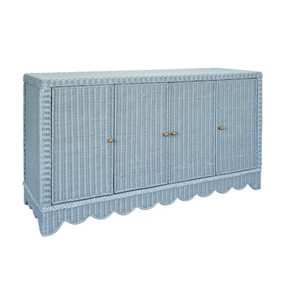 Four Door Buffet With Brass Hardware In Painted Light Blue Rattan