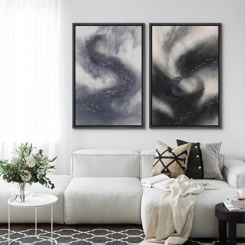 Abstract Wall Art Framed Canvas Print Set of 2 Bedroom Wall Decoration, 24" H x 32" W, Black
