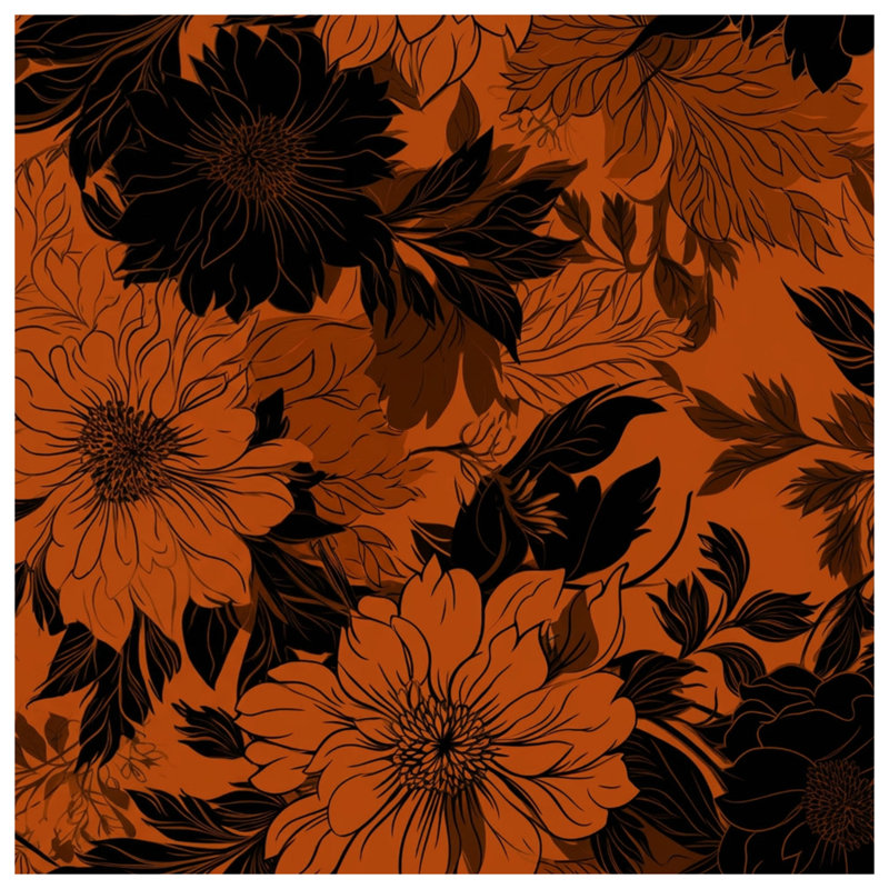 Couvertures florales orange et noires, L 60 po x H 80 po