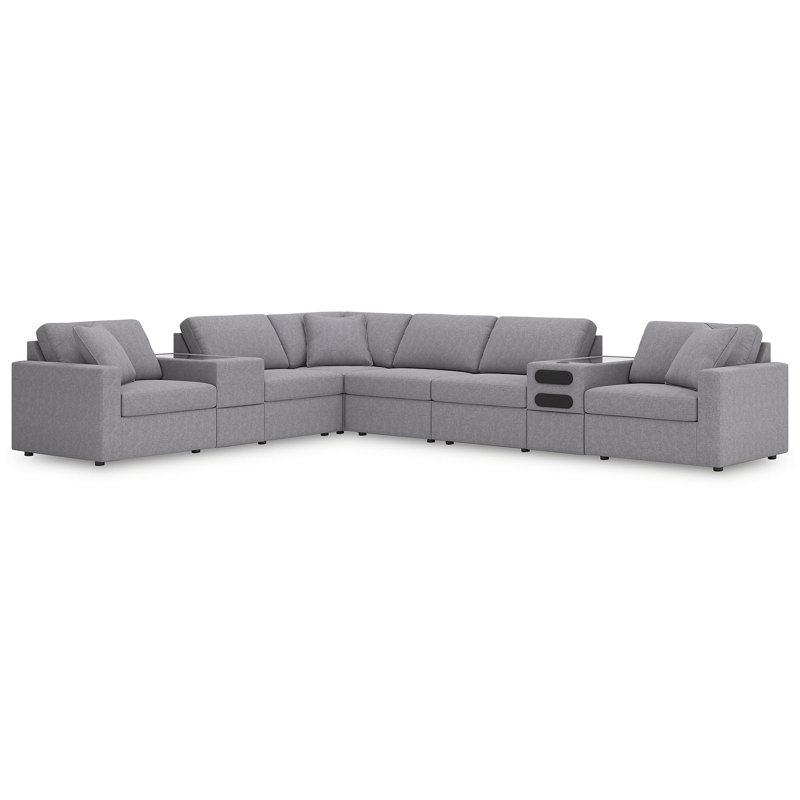 Canapé modulaire 8 pièces Braintree avec audio et consoles de rangement, Polyester gris