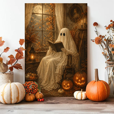 1pc, impression sur toile encadrée, Halloween, fantôme rétro, lecture, art, impression sur toile, peinture pour salon, chambre, bureau, salle de bain, dortoir, prêt à accrocher