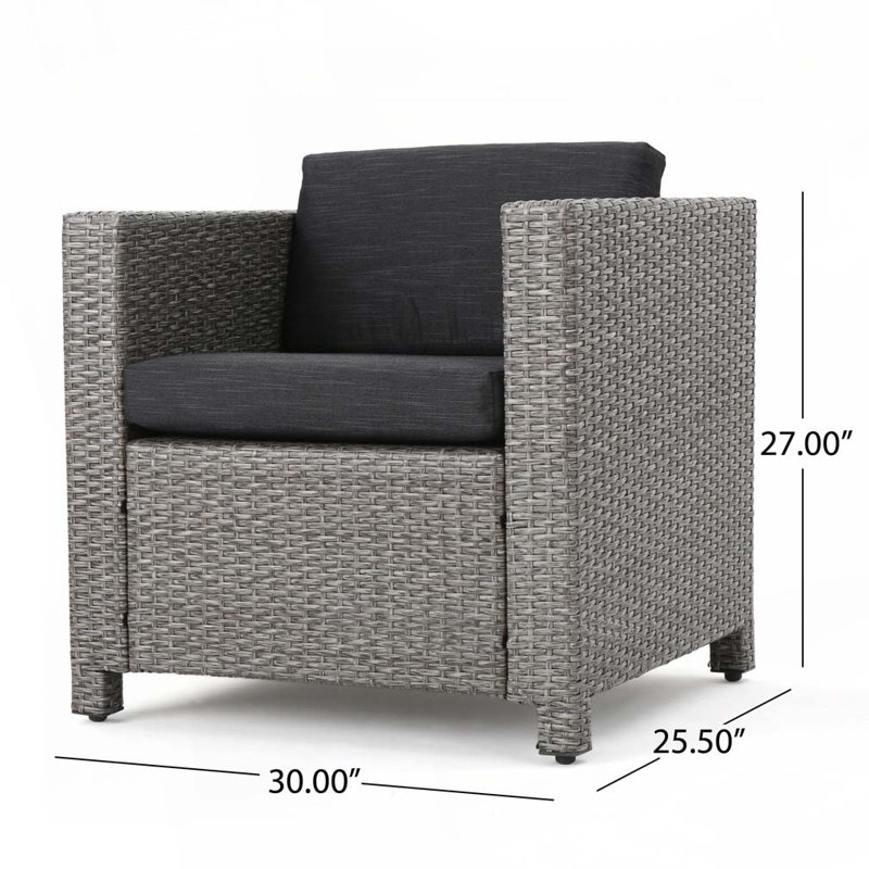 Fauteuil club d'extérieur en rotin d'osier, Gris
