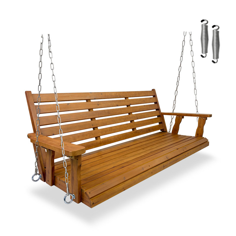 Balancelle en bois, siège ergonomique, balancelle avec chaînes suspendues et ressorts de 7 mm, Brown