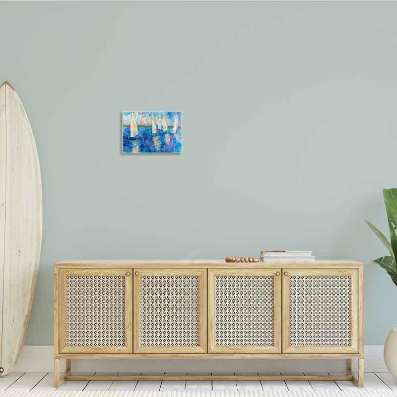 "Voilier expressif", art nautique abstrait sur bois par Jeanette Vertentes, H 10 po x l 15 po x P 0,5 po, Plaque murale