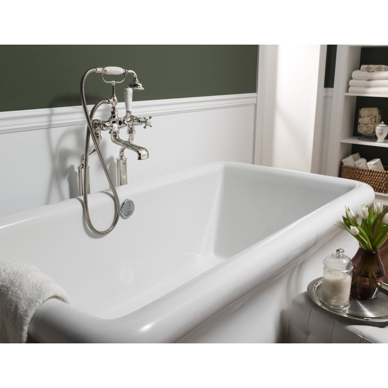 Edwardian™ Exposed 3 Handle Floor Mounted Clawfoot Tub Faucet, Satin English Gold