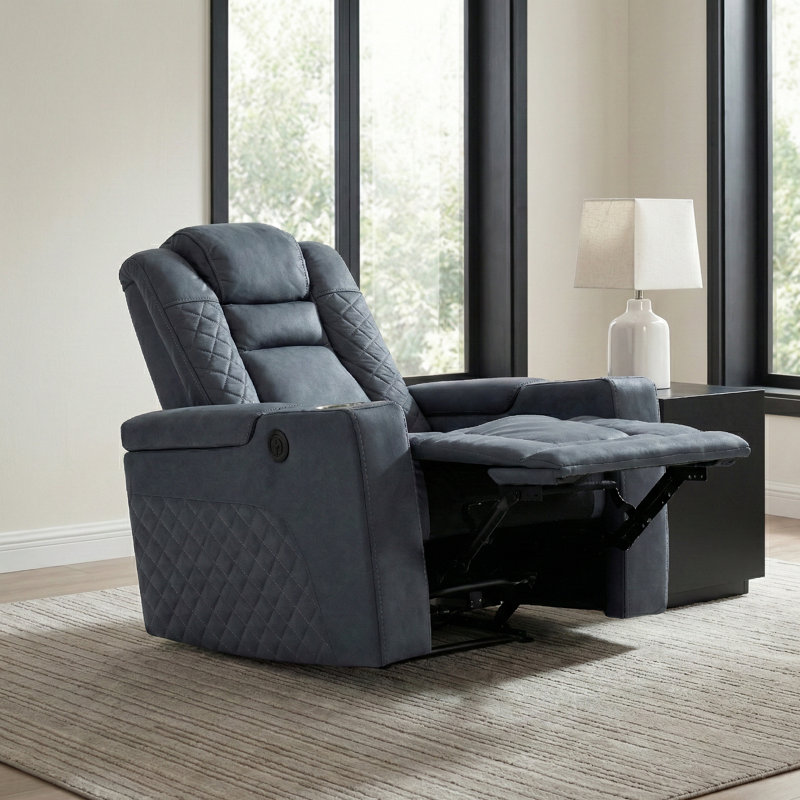  36.6" W Modern Top-Grain Leather Power Theater Recliner with Storage and Cup Holders
