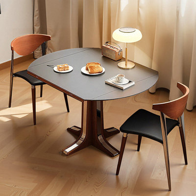 Table de salle à manger noire + brune + argent fritté rond + bois massif + acier inoxydable