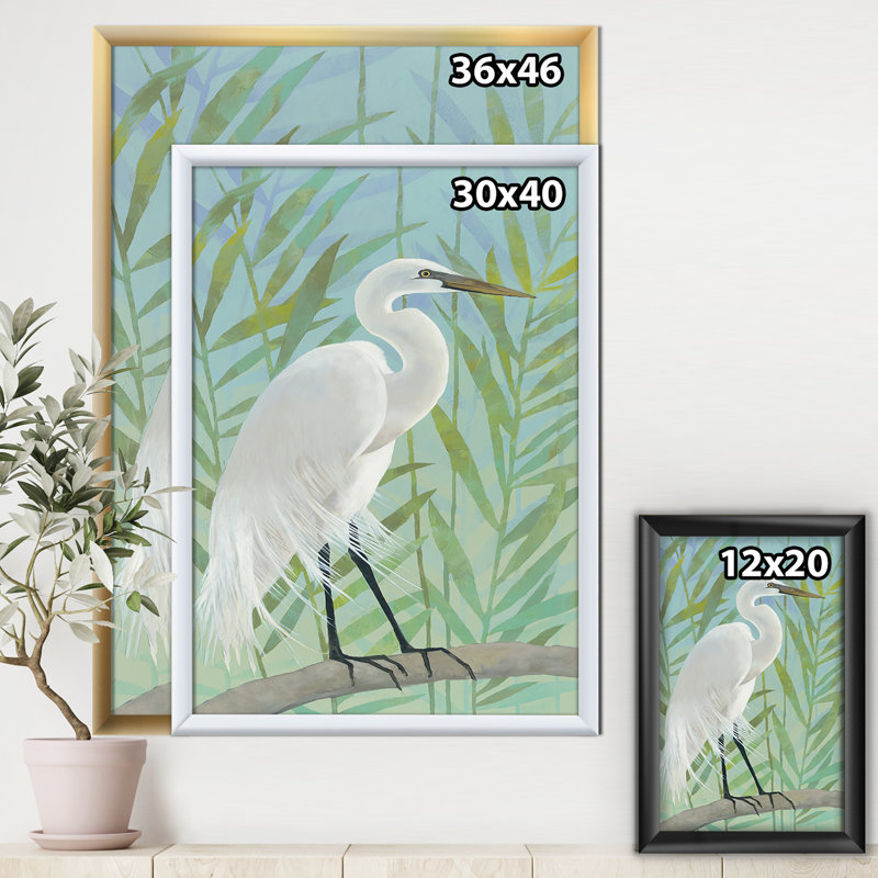 «Heron by the Shore I», reproduction d'art sur toile, H 40 po x l 30 po x P 1,5 po, Cadre argenté