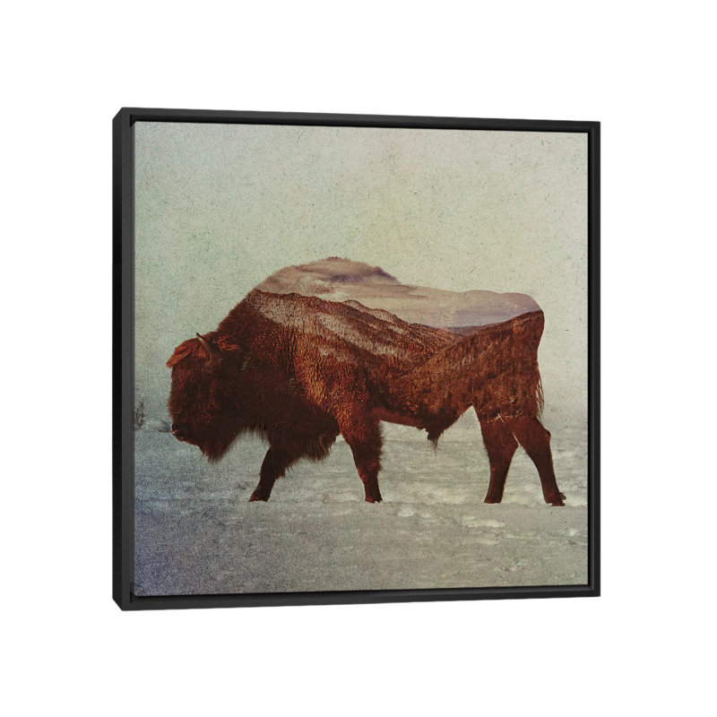 « bison ii », impression sur toile tendue, H 26 po x l 26 po x P 1,5 po, Toile avec cadre noir, Pas de tapis