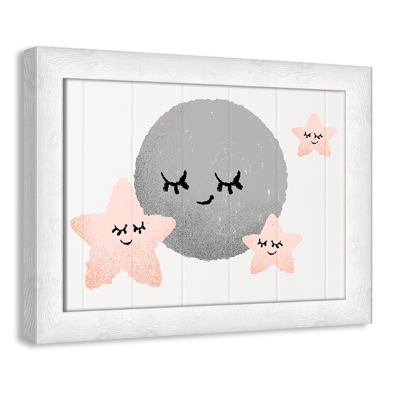Décoration murale 2 enfants sleepy timey, H 12 po x l 16 po x P 0,63 po, Encadré plat à grain de bois blanc