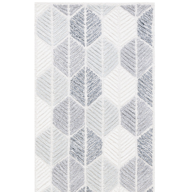 Reaksmey Hand Tufted Wool Viscose Cotton with Latex Geometric Rug in Gray/Ivory, Square 6'
