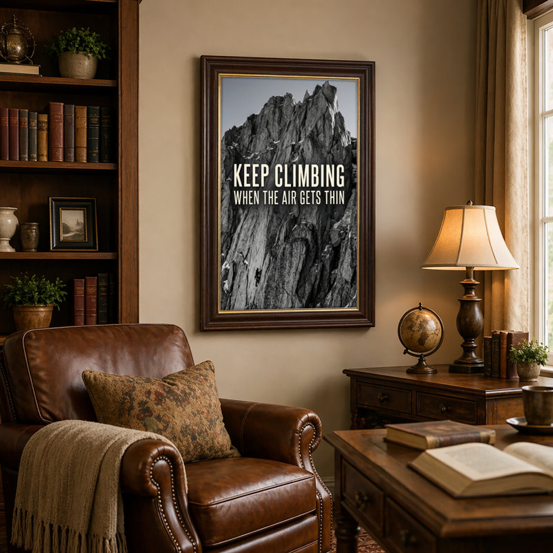 Art mural antique sur toile encadré doré pour le salon, la chambre à coucher, le bureau ou le vestibule - décoration murale décorative avec sommet de montagne