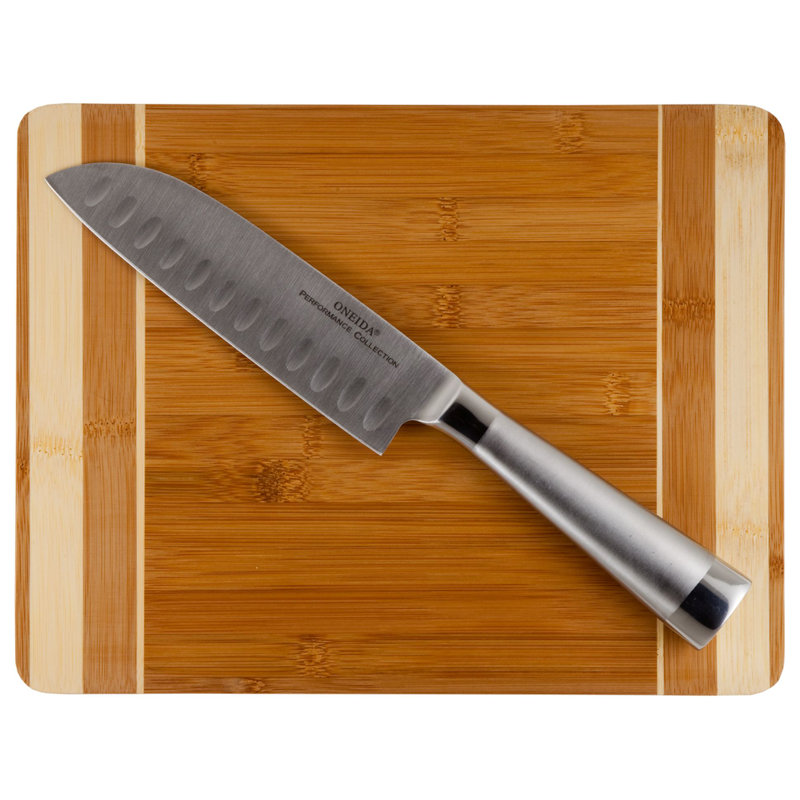 Oneida Bamboo Cutting Board with 7 Inch Santoku Knife