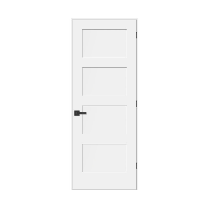 Porte pré-suspendue à 4 panneaux apprêtés avec montants de porte de 4 9/16 po (sans serrure), 34 po x 80 po, Noir mat