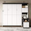 Lit escamotable double avec bureau, tablettes et armoires de rangement, blanc-134375599