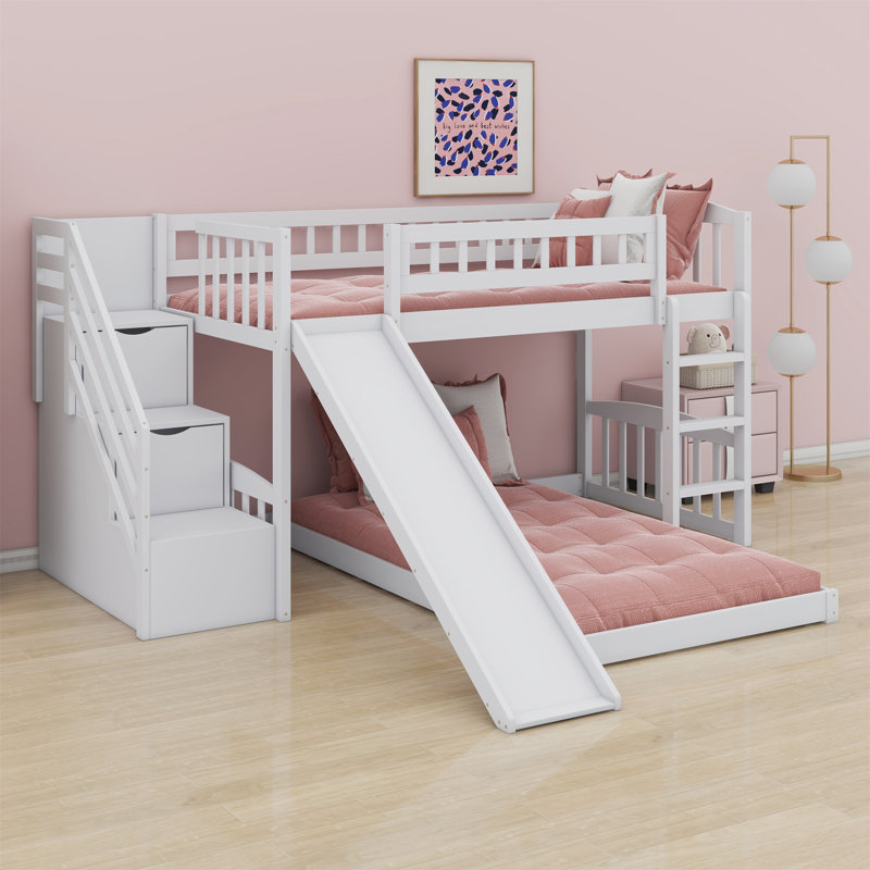 Lit superposé avec glissière Stairway, Blanc