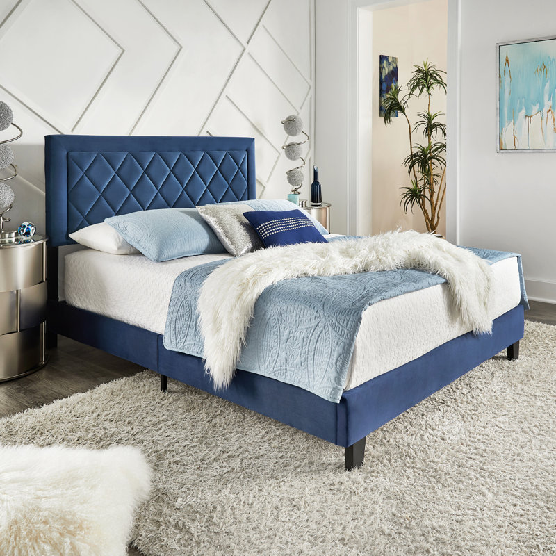 Lit plateforme tapissier Aguadilla, Double, Bleu