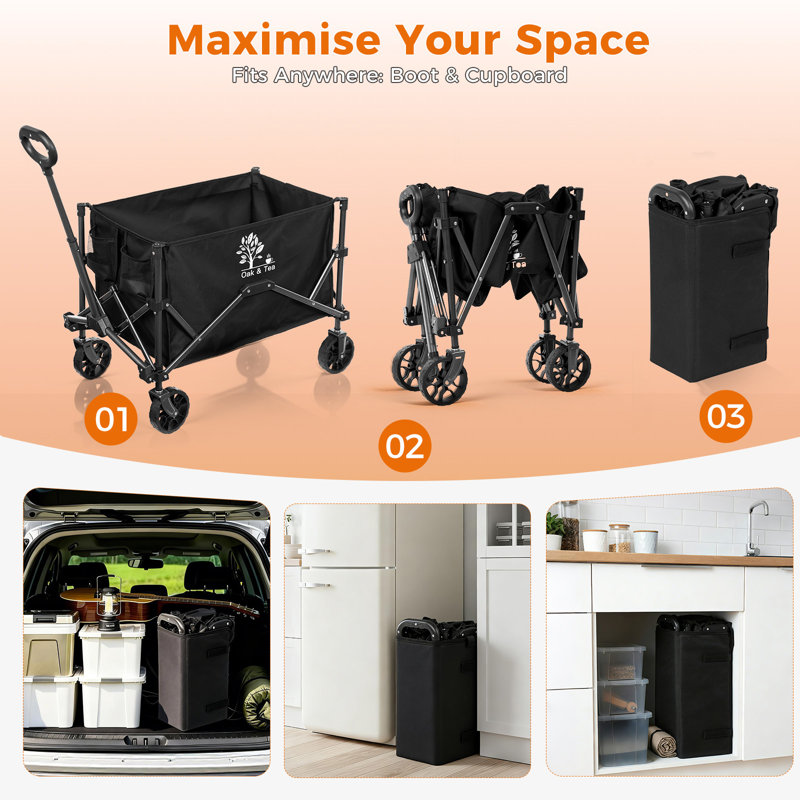 100L Festival Trolley on Wheels, Folding Portable Camping Wagon for Garden Outdoor Beach