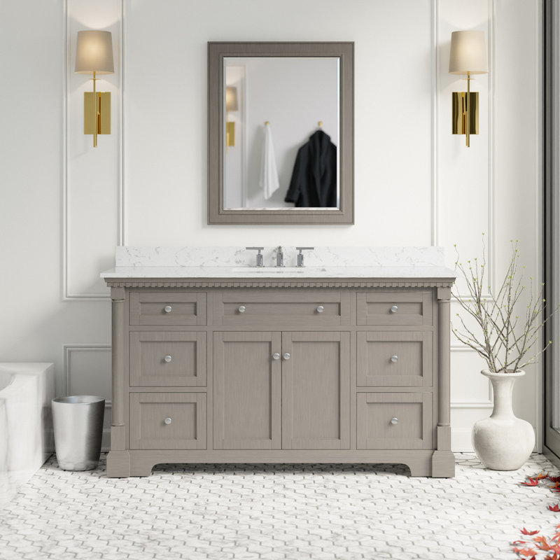 Fossen 60'' Single Bathroom Vanity with Top, Weathered Gray, Engineered Marble