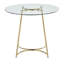 Table de salle à manger contemporaine en acier doré avec plateau en verre transparent